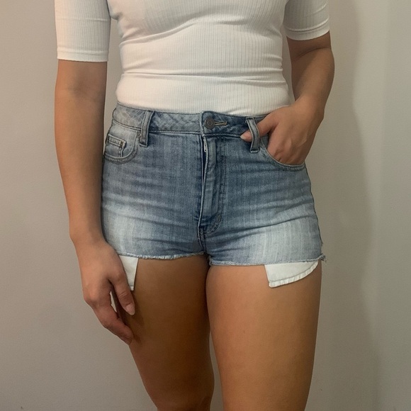 👖 Aritzia Talula High-Waisted Blue Denim Cut-Off Shorts - Women’s Size 27 👖 - Picture 1 of 7